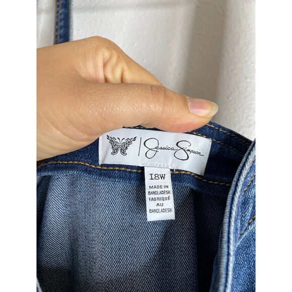 Jessica Simpson Plus Size 18W Denim Jumpsuit Overalls Wide Leg Stretch Jean - Picture 4 of 10